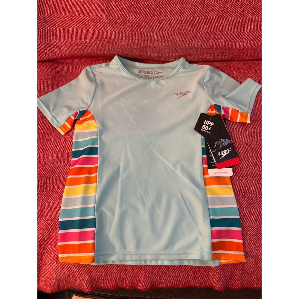Speedo Girl's UV Swim Shirt Short Sleeve Printed Rashguard size XS